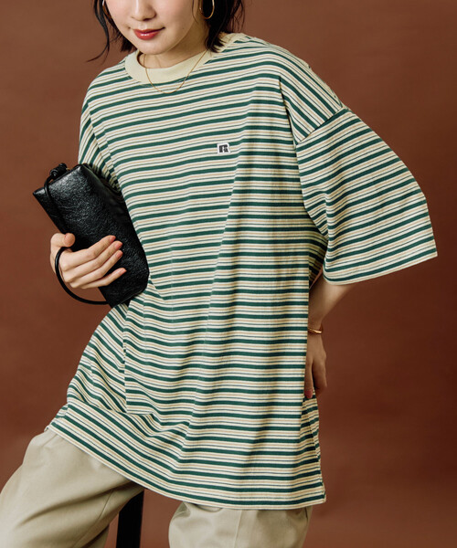 FREAK'S STORE(フリークスストア)の「限定展開 RUSSELL ATHLETIC × FREAK'S STORE/ラッセルアスレチック 別注 ボーダー 半袖 Tシャツ(Tシャツ/カットソー・レディース・ナチュラル/ブラウン/ネイビー・フリ-)」の10枚目の写真