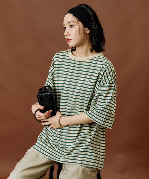 FREAK'S STORE(フリークスストア)の「限定展開 RUSSELL ATHLETIC × FREAK'S STORE/ラッセルアスレチック 別注 ボーダー 半袖 Tシャツ(Tシャツ/カットソー・レディース・ナチュラル/ブラウン/ネイビー・フリ-)」の11枚目の写真