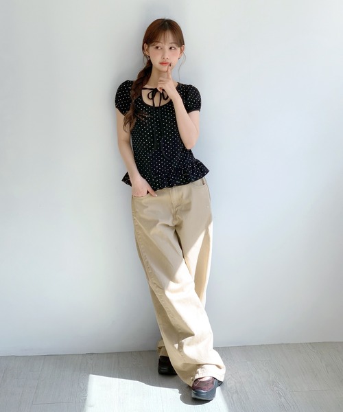 by muni:r（バイ ムニール）の「[ドットリボンシリーズ半袖が登場!][着用動画あり・3色展開]ドットリボンフリル半袖Tシャツ（Tシャツ/カットソー・レディース・ブラック/アイボリー/グレー・FREE）」の20枚目の写真