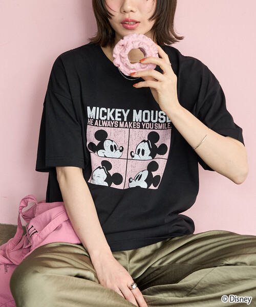 FREAK'S STORE（フリークスストア）の「限定展開　別注/Mickey Mouse/ミッキーマウス/4box半袖プリントTシャツ（Tシャツ/カットソー・レディース・ブラウン/ブラック/オフホワイト/グレー・ﾌﾘ-）」の22枚目の写真