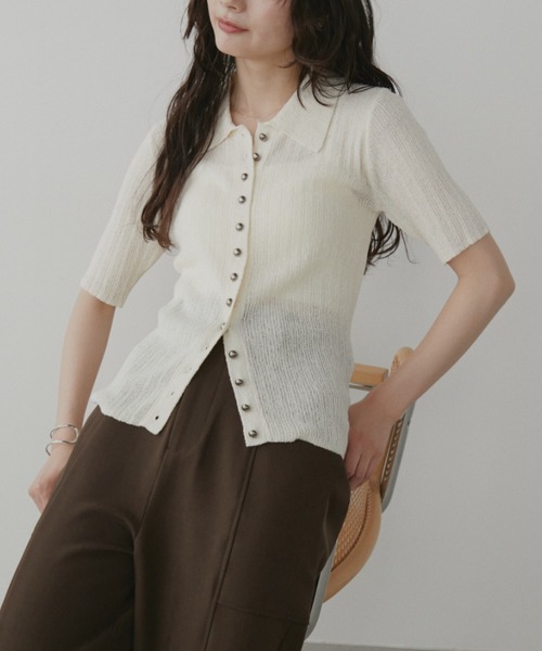 Aunt Marie's（アントマリーズ）の「メタルボタンブークレシアーハーフスリーブニット（ニット/セーター・レディース・ピンク/アイボリー/ブラック/ブルー・FREE）」の10枚目の写真