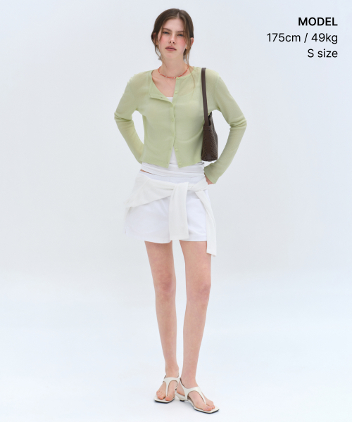 MUSINSA STANDARD WOMAN（ムシンサスタンダードウーマン）の「ウィメンズリネンライクシアージャージカーディガン[ライトグリーン]（カーディガン/ボレロ・レディース・その他・X-SMALL/SMALL/MEDIUM/LARGE）」の10枚目の写真