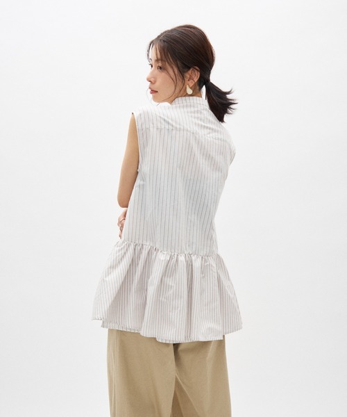 Lutim by u(ルチバイユー)の「コンビストライプアシメティアードシャツチュニック(シャツ/ブラウス・レディース・ベージュ/ブルー・FREE)」の5枚目の写真