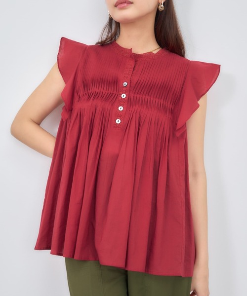COHINA(コヒナ)の「【Made in India】ピンタックエンブロイダリーブラウス 【低身長・小柄女性】(シャツ/ブラウス・レディース・ブラック/ホワイト/レッド・ONE SIZE)」の3枚目の写真