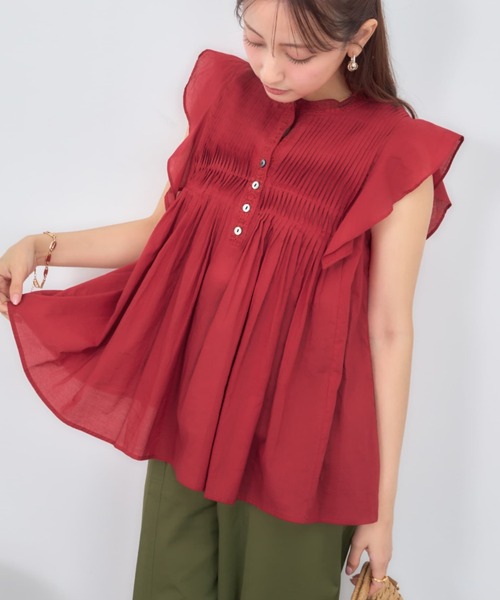 COHINA(コヒナ)の「【Made in India】ピンタックエンブロイダリーブラウス 【低身長・小柄女性】(シャツ/ブラウス・レディース・ブラック/ホワイト/レッド・ONE SIZE)」の4枚目の写真