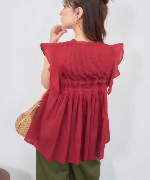 COHINA(コヒナ)の「【Made in India】ピンタックエンブロイダリーブラウス 【低身長・小柄女性】(シャツ/ブラウス・レディース・ブラック/ホワイト/レッド・ONE SIZE)」の6枚目の写真