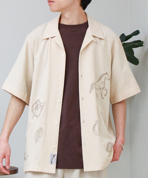 GEVACO(ゲバコ)の「【GEVACO/ゲバコ】刺繍オープンカラーシャツ(シャツ/ブラウス・メンズ・ベージュ/オリーブ・L/M)」の12枚目の写真