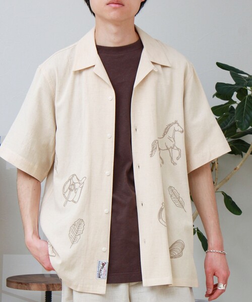 GEVACO(ゲバコ)の「【GEVACO/ゲバコ】刺繍オープンカラーシャツ(シャツ/ブラウス・メンズ・ベージュ/オリーブ・L/M)」の13枚目の写真