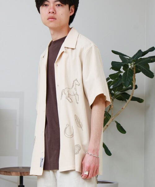 GEVACO(ゲバコ)の「【GEVACO/ゲバコ】刺繍オープンカラーシャツ(シャツ/ブラウス・メンズ・ベージュ/オリーブ・L/M)」の14枚目の写真