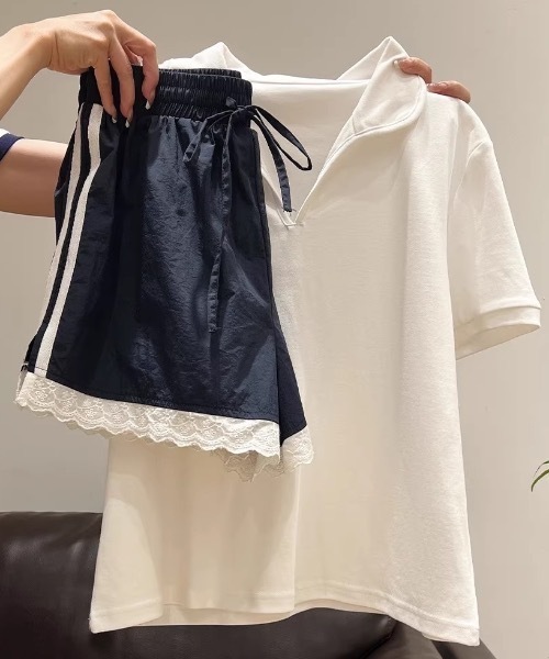 Teem Store(チームストア)の「サイドラインデザインレース付きナイロンショートパンツ(その他パンツ・レディース・ネイビー・M/L)」の9枚目の写真