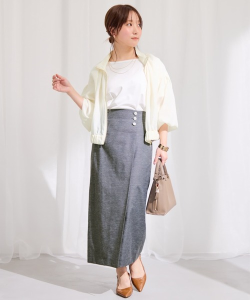 COHINA（コヒナ）の「ポリエステルリネンスラブIラインスカート 【低身長・小柄女性】（スカート・レディース・ブラウン/ネイビー/ベージュ・XS-Short/S-Regular/S-Short/XS-Regular）」の5枚目の写真