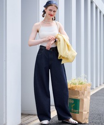 【デニムJKとセットアップ対応】ハイウエストバレルデニムパンツ