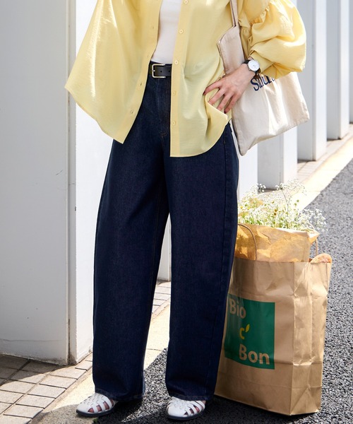 BONLECILL(ボンルシール)の「【デニムJKとセットアップ対応】ハイウエストバレルデニムパンツ(デニムパンツ・レディース・ネイビー/ブラック・M/S/L)」の7枚目の写真
