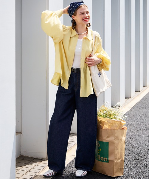 BONLECILL(ボンルシール)の「【デニムJKとセットアップ対応】ハイウエストバレルデニムパンツ(デニムパンツ・レディース・ネイビー/ブラック・M/S/L)」の8枚目の写真