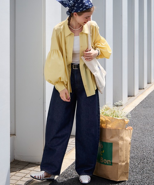 BONLECILL(ボンルシール)の「【デニムJKとセットアップ対応】ハイウエストバレルデニムパンツ(デニムパンツ・レディース・ネイビー/ブラック・M/S/L)」の9枚目の写真