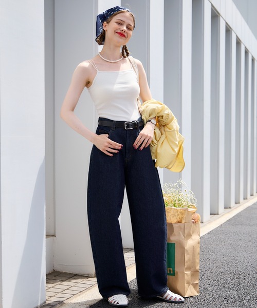 BONLECILL(ボンルシール)の「【デニムJKとセットアップ対応】ハイウエストバレルデニムパンツ(デニムパンツ・レディース・ネイビー/ブラック・M/S/L)」の3枚目の写真