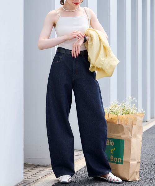 BONLECILL(ボンルシール)の「【デニムJKとセットアップ対応】ハイウエストバレルデニムパンツ(デニムパンツ・レディース・ネイビー/ブラック・M/S/L)」の4枚目の写真
