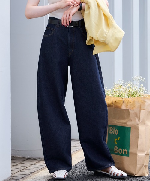 BONLECILL(ボンルシール)の「【デニムJKとセットアップ対応】ハイウエストバレルデニムパンツ(デニムパンツ・レディース・ネイビー/ブラック・M/S/L)」の6枚目の写真