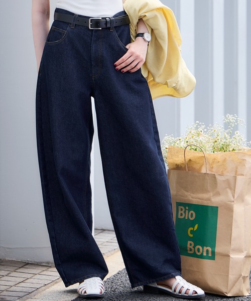 BONLECILL(ボンルシール)の「【デニムJKとセットアップ対応】ハイウエストバレルデニムパンツ(デニムパンツ・レディース・ネイビー/ブラック・M/S/L)」の5枚目の写真