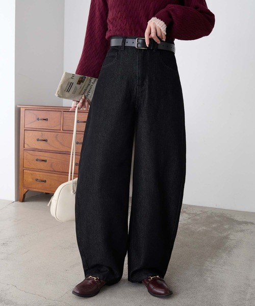 BONLECILL(ボンルシール)の「【デニムJKとセットアップ対応】ハイウエストバレルデニムパンツ(デニムパンツ・レディース・ネイビー/ブラック・M/S/L)」の17枚目の写真