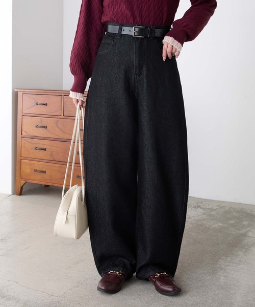 BONLECILL(ボンルシール)の「【デニムJKとセットアップ対応】ハイウエストバレルデニムパンツ(デニムパンツ・レディース・ネイビー/ブラック・M/S/L)」の21枚目の写真