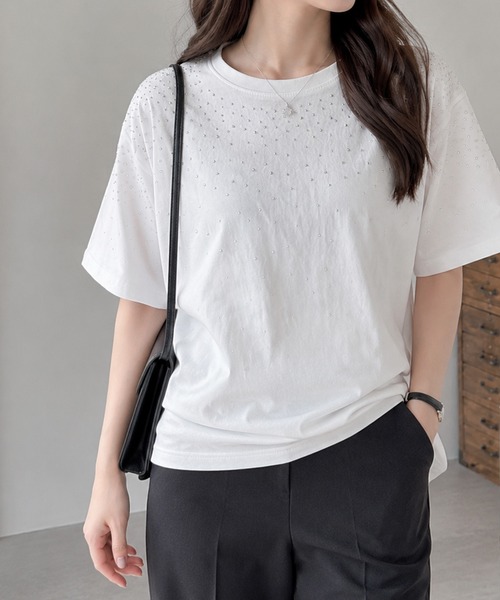Megil(メギル)の「オーロラストーン使いシルケットライクTシャツ(Tシャツ/カットソー・レディース・グレー/ホワイト/ブラック・MEDIUM)」の8枚目の写真