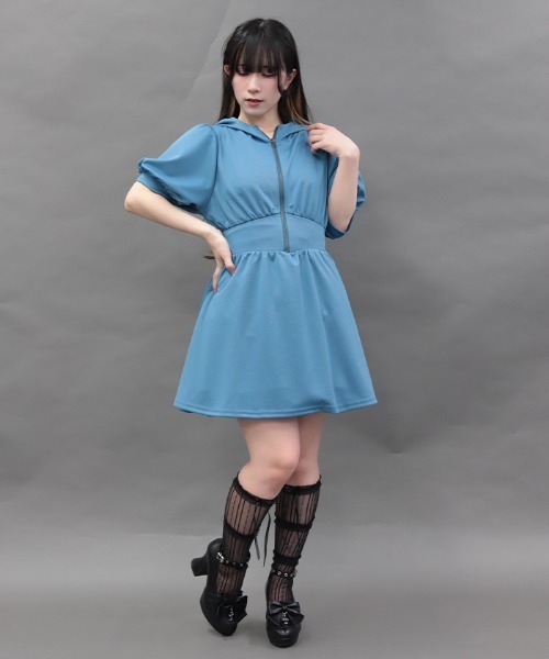 NIBBLE POISON(ニブルポイズン)の「フーディーカットミニOP(ワンピース・レディース・ブラック/ブルーグリーン・MEDIUM)」の8枚目の写真