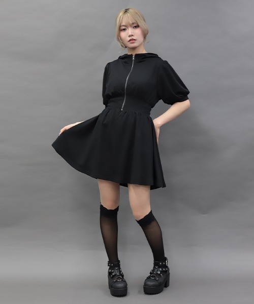 NIBBLE POISON(ニブルポイズン)の「フーディーカットミニOP(ワンピース・レディース・ブラック/ブルーグリーン・MEDIUM)」の9枚目の写真