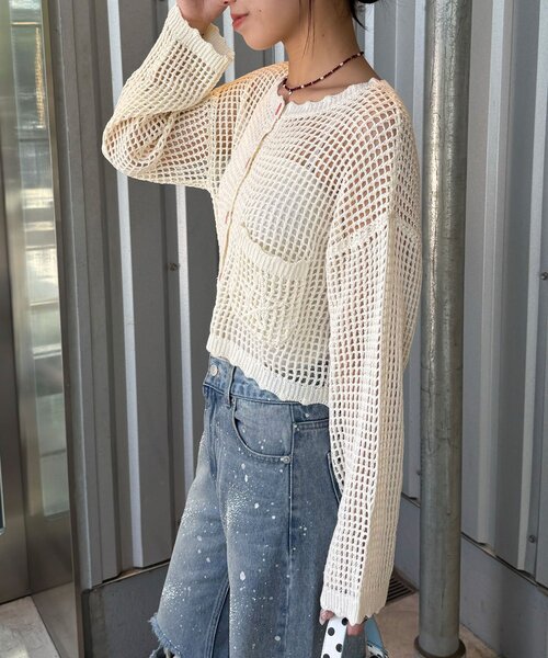 CIAOPANIC(チャオパニック)の「さらさらメッシュニットカーディガン(カーディガン/ボレロ・レディース・イエロー/ホワイト/ブラウン・ONE SIZE)」の19枚目の写真