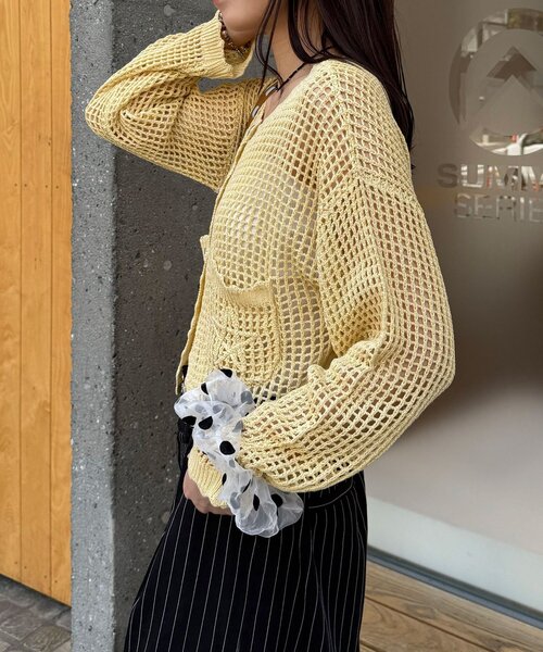 CIAOPANIC(チャオパニック)の「さらさらメッシュニットカーディガン(カーディガン/ボレロ・レディース・イエロー/ホワイト/ブラウン・ONE SIZE)」の11枚目の写真