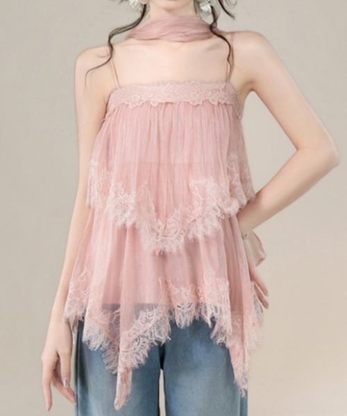 AMAJI(アマジ)の「レーストリム リボン キャミソール(キャミソール・レディース・ライトピンク/ベージュ・LARGE/MEDIUM/SMALL)」の6枚目の写真