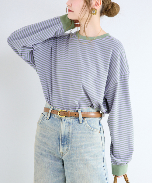 B.C STOCK(ベーセーストック)の「《追加9》【WEB限定】ウォッシャブル / ボーダーロンTEE(Tシャツ/カットソー・レディース・パープル系その他/ブラック系その他/グリーン/ブルー/イエロー/ピンク/パープル・FREE)」の5枚目の写真