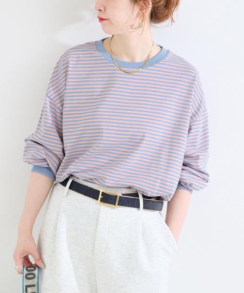 B.C STOCK(ベーセーストック)の「《追加9》【WEB限定】ウォッシャブル / ボーダーロンTEE(Tシャツ/カットソー・レディース・パープル系その他/ブラック系その他/グリーン/ブルー/イエロー/ピンク/パープル・FREE)」の7枚目の写真