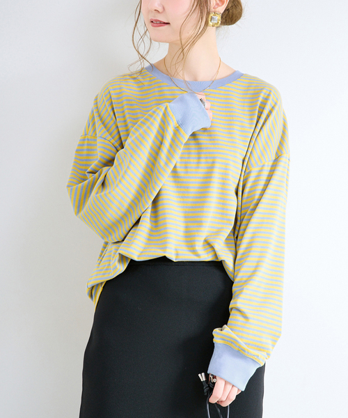 B.C STOCK(ベーセーストック)の「《追加9》【WEB限定】ウォッシャブル / ボーダーロンTEE(Tシャツ/カットソー・レディース・パープル系その他/ブラック系その他/グリーン/ブルー/イエロー/ピンク/パープル・FREE)」の1枚目の写真