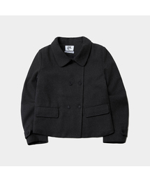 クラシックシングルボタンポケットラウンドネックパディッドクロップコートジャケット_2COLOR