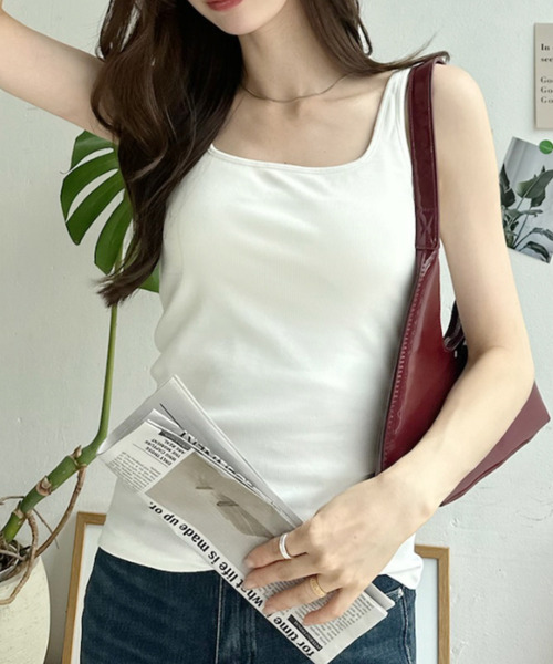 Eclat one(エクラワン)の「【Eclat one】接触冷感 カップ付き タンクトップ(タンクトップ・レディース・ホワイト/チャコールグレー/杢グレー・FREE)」の4枚目の写真