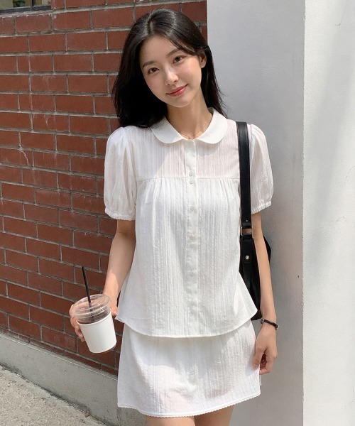 GENERAL IDEA（ジェネラルアイデア）の「【GENERAL IDEA】ラウンドカラーパフブラウス / ROUND COLLAR PUFF BLOUSE（シャツ/ブラウス・レディース・クリーム/スカイブルー/ホワイト/ネイビー・S/L/M）」の2枚目の写真
