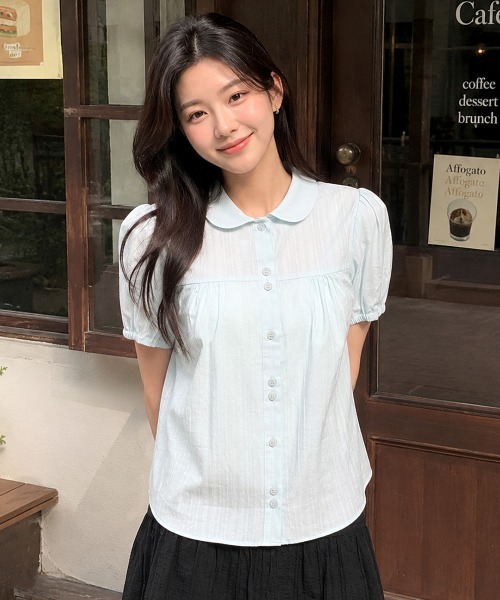 GENERAL IDEA（ジェネラルアイデア）の「【GENERAL IDEA】ラウンドカラーパフブラウス / ROUND COLLAR PUFF BLOUSE（シャツ/ブラウス・レディース・クリーム/スカイブルー/ホワイト/ネイビー・S/L/M）」の4枚目の写真