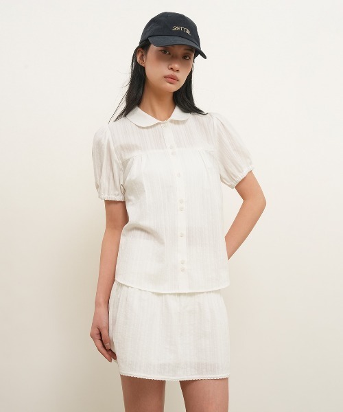 GENERAL IDEA（ジェネラルアイデア）の「【GENERAL IDEA】ラウンドカラーパフブラウス / ROUND COLLAR PUFF BLOUSE（シャツ/ブラウス・レディース・クリーム/スカイブルー/ホワイト/ネイビー・S/L/M）」の5枚目の写真