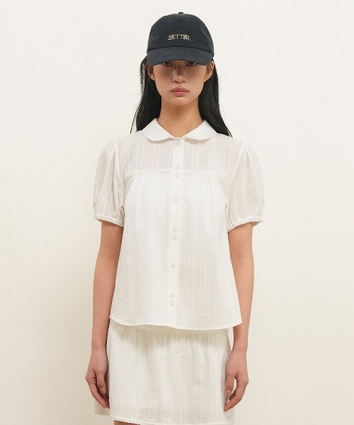 GENERAL IDEA（ジェネラルアイデア）の「【GENERAL IDEA】ラウンドカラーパフブラウス / ROUND COLLAR PUFF BLOUSE（シャツ/ブラウス・レディース・クリーム/スカイブルー/ホワイト/ネイビー・S/L/M）」の6枚目の写真