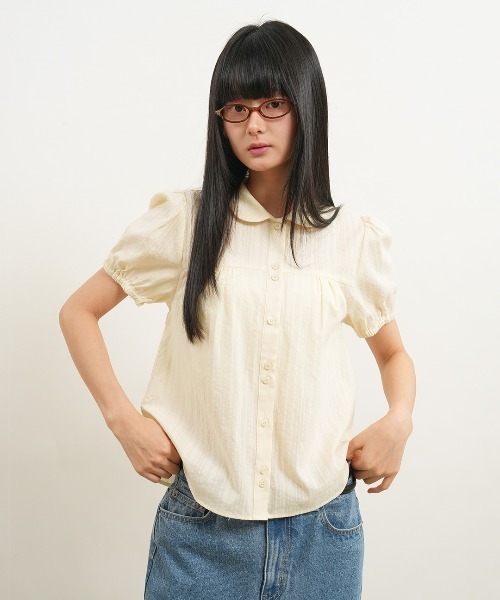 GENERAL IDEA（ジェネラルアイデア）の「【GENERAL IDEA】ラウンドカラーパフブラウス / ROUND COLLAR PUFF BLOUSE（シャツ/ブラウス・レディース・クリーム/スカイブルー/ホワイト/ネイビー・S/L/M）」の11枚目の写真