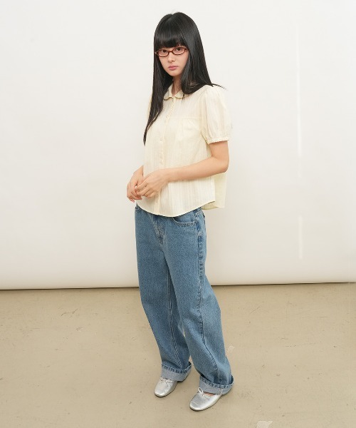 GENERAL IDEA（ジェネラルアイデア）の「【GENERAL IDEA】ラウンドカラーパフブラウス / ROUND COLLAR PUFF BLOUSE（シャツ/ブラウス・レディース・クリーム/スカイブルー/ホワイト/ネイビー・S/L/M）」の14枚目の写真