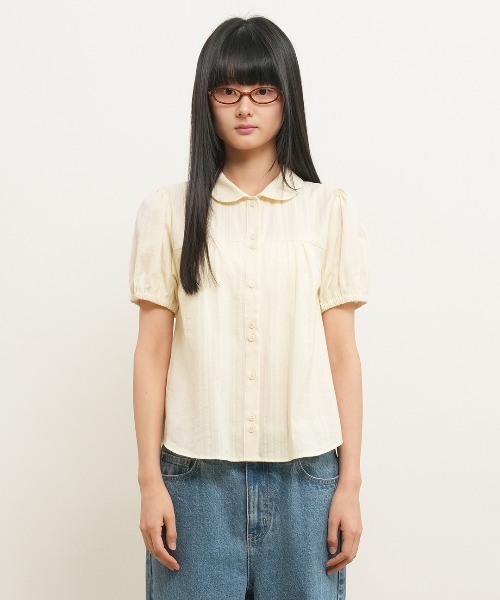 GENERAL IDEA（ジェネラルアイデア）の「【GENERAL IDEA】ラウンドカラーパフブラウス / ROUND COLLAR PUFF BLOUSE（シャツ/ブラウス・レディース・クリーム/スカイブルー/ホワイト/ネイビー・S/L/M）」の12枚目の写真