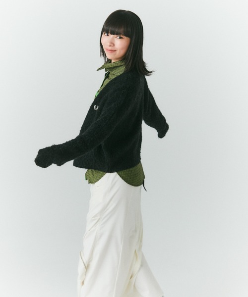 聯名重點標誌刺繡 短版長毛絨針織開襟衫