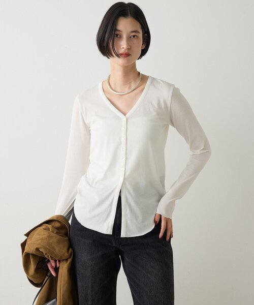 GALLARDAGALANTE（ガリャルダガランテ）の「【La nature linge】 キュプラハイツイストカーデ（Tシャツ/カットソー・レディース・オフホワイト/ブラウン/ブラック・FREE）」の2枚目の写真