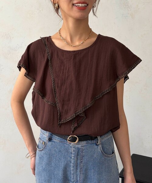 Chez toi（シェトワ）の「ハシゴレース衿フレアブラウス（シャツ/ブラウス・レディース・ブラウン/ベージュ/ホワイト・FREE）」の20枚目の写真