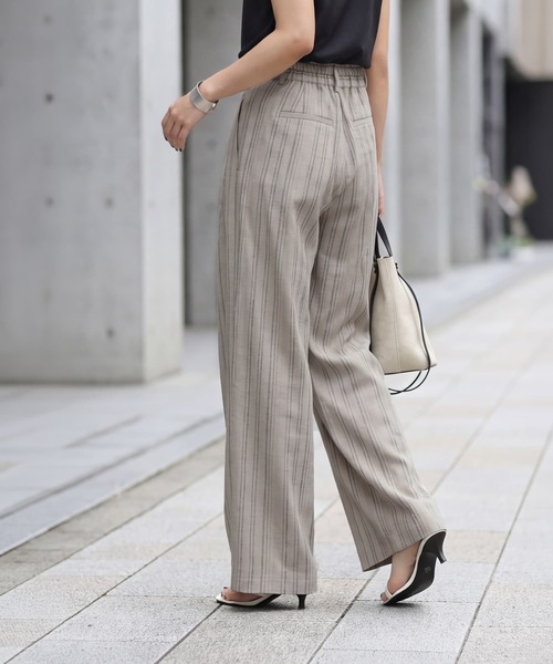 STYLE DELI（スタイルデリ）の「麻調ストライプ柄ワイドパンツ（その他パンツ・レディース・ブラウン系その他/サンドベージュ・FREE）」の7枚目の写真
