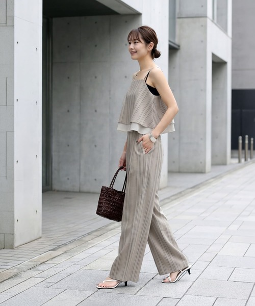 STYLE DELI（スタイルデリ）の「麻調ストライプ柄ワイドパンツ（その他パンツ・レディース・ブラウン系その他/サンドベージュ・FREE）」の9枚目の写真