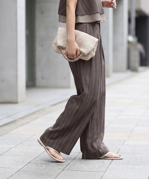 STYLE DELI（スタイルデリ）の「麻調ストライプ柄ワイドパンツ（その他パンツ・レディース・ブラウン系その他/サンドベージュ・FREE）」の12枚目の写真