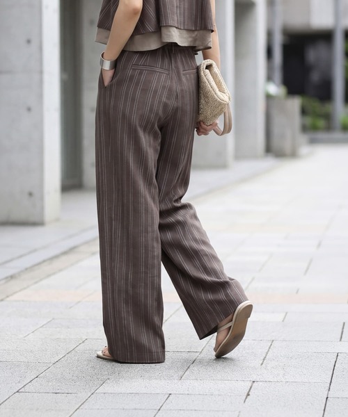 STYLE DELI（スタイルデリ）の「麻調ストライプ柄ワイドパンツ（その他パンツ・レディース・ブラウン系その他/サンドベージュ・FREE）」の13枚目の写真